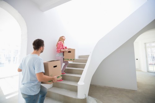 Packed boxes and furniture prepared for long-term storage in Finchley